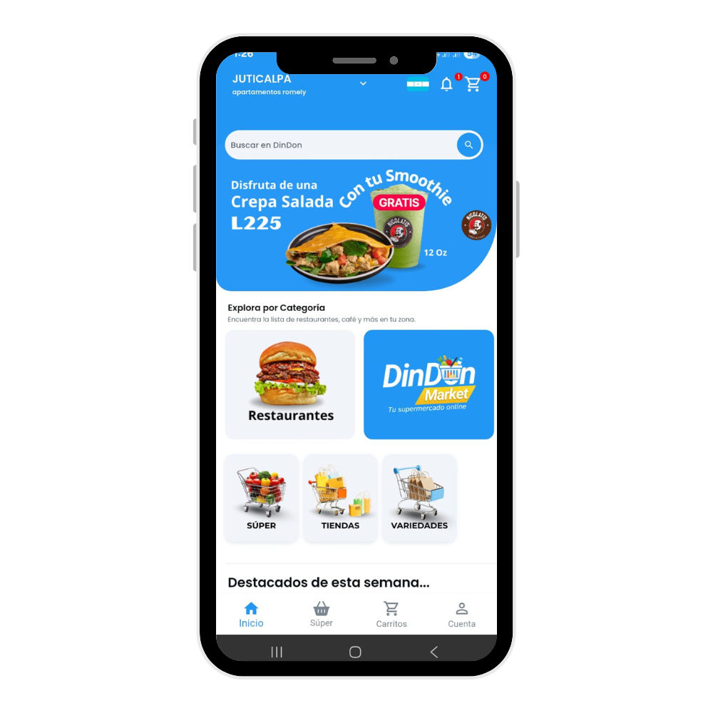 Pantalla de inicio de DinDon Delivery